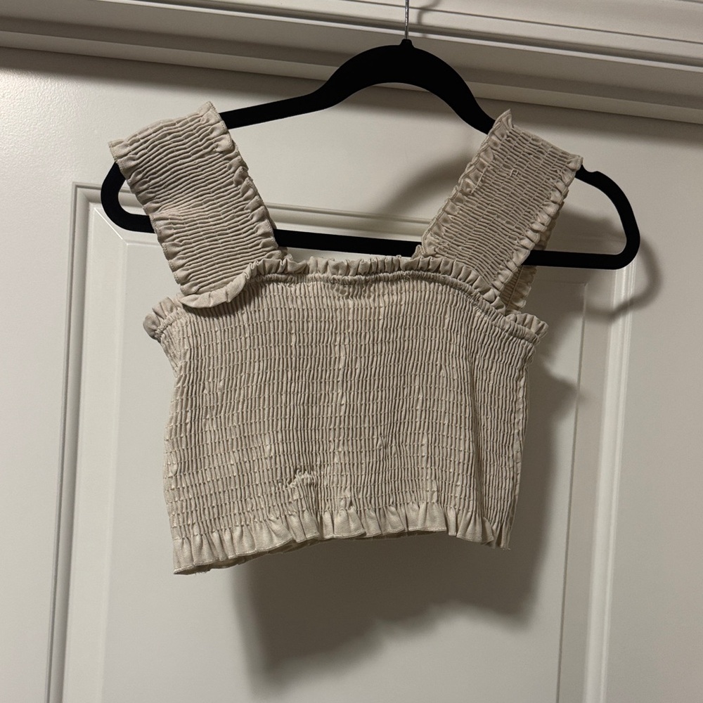 Chic Cream Smocked Crop Top